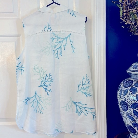 NWOT Women’s Chico’s 100% Linen Coral Print Sleeveless Button-Down Tunic 16/18 - Picture 10 of 11